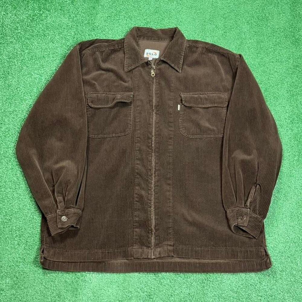 Vintage SOLO Jeanswear Brown Corduroy Jacket Mens XXL Zip Up Workwear Oversized